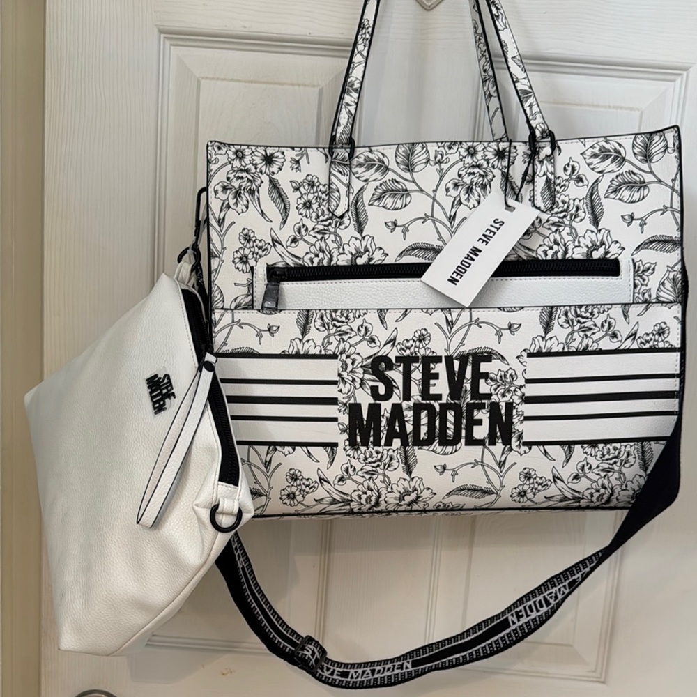 Steve Madden Black and White Floral Women's Bag Set